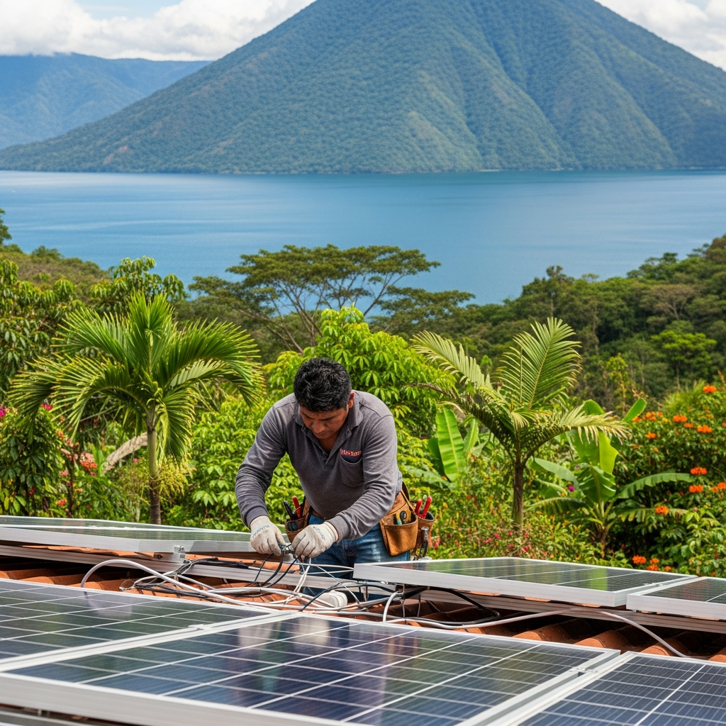 Electricista profesional realizando instalación eléctrica en San Marcos La Laguna, Lake Atitlán