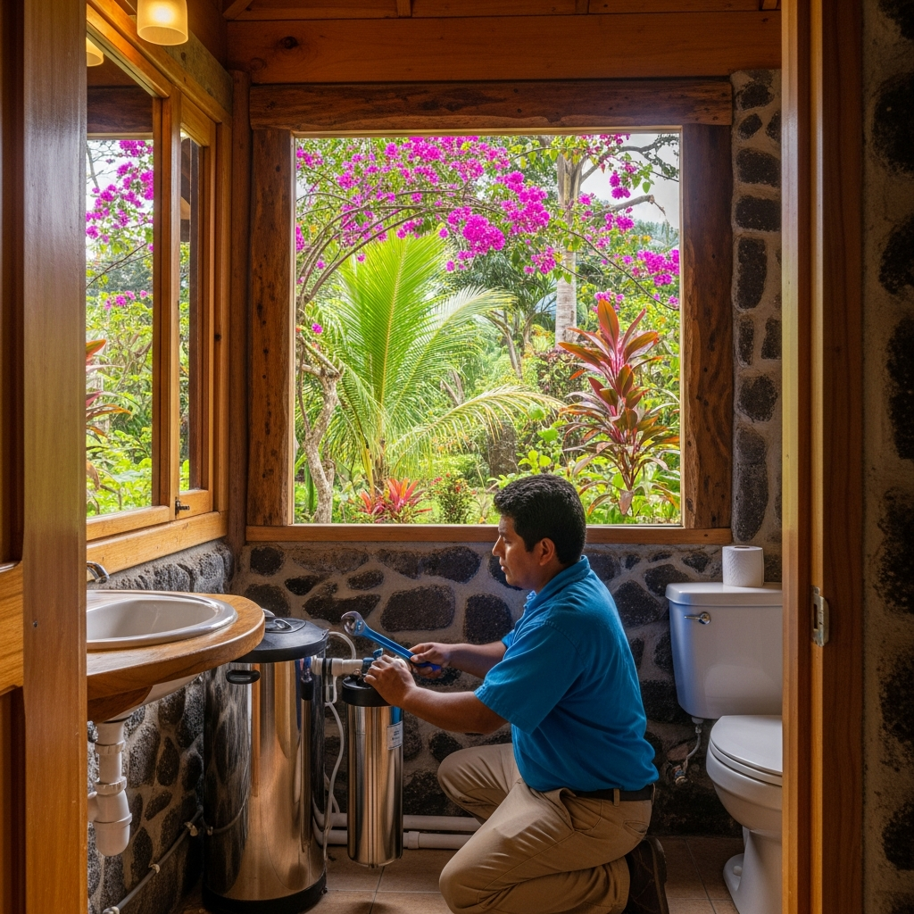 Professional plumber repairing pipes in San Marcos La Laguna, Lake Atitlán