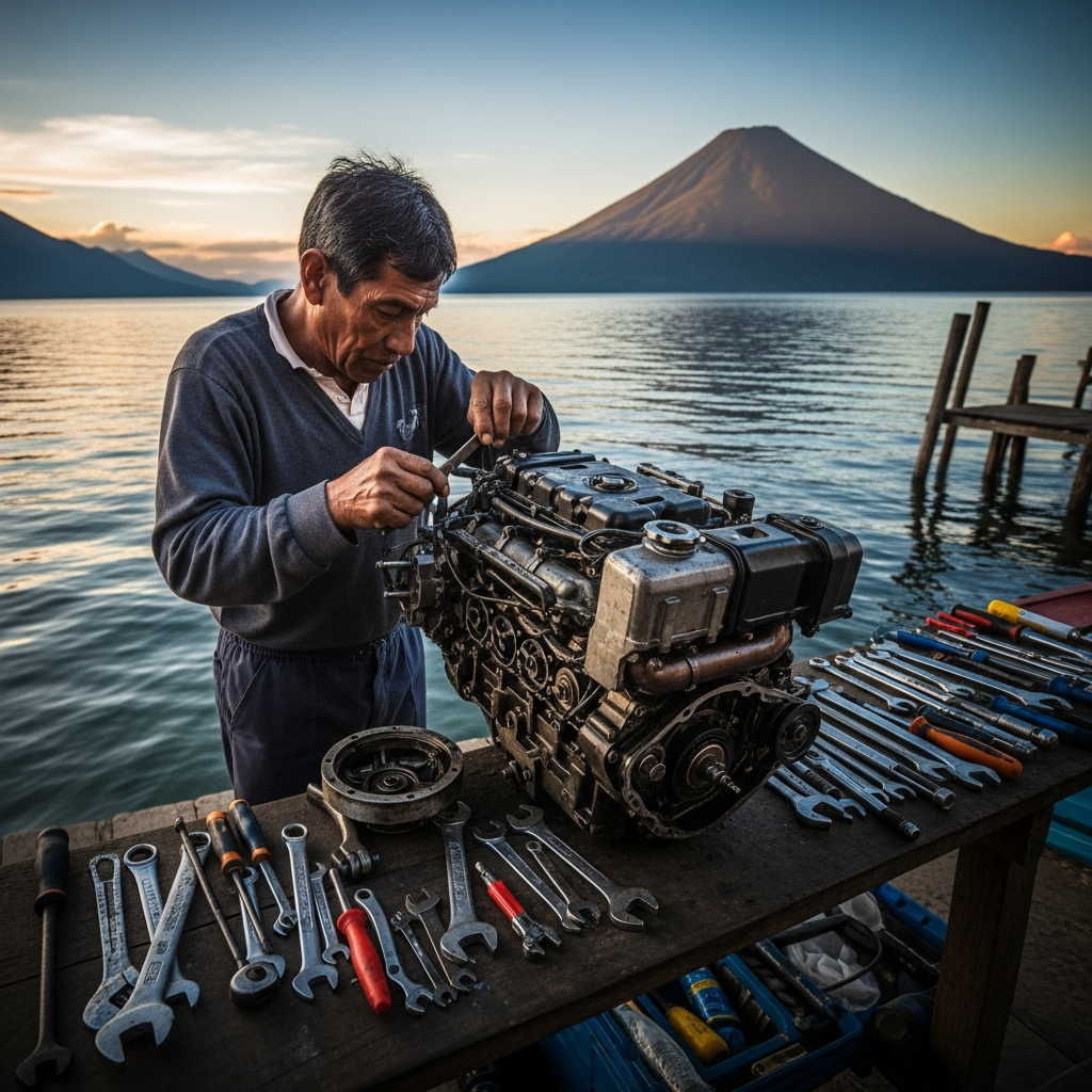 Certified mechanic performing engine repair and diagnostics in Santiago Atitlan